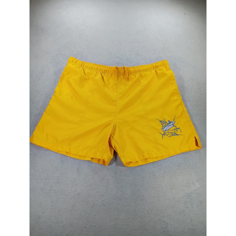 Guy Harvey Mens Swim Trunks Yellow Large Marlin Embroidery Board Shorts